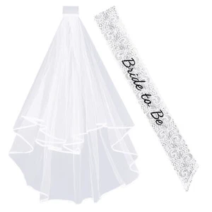 Bride to Be Bachelorette Veil Lace Sash with Ribbon Edge and Comb for Bachelo... - Picture 1 of 5