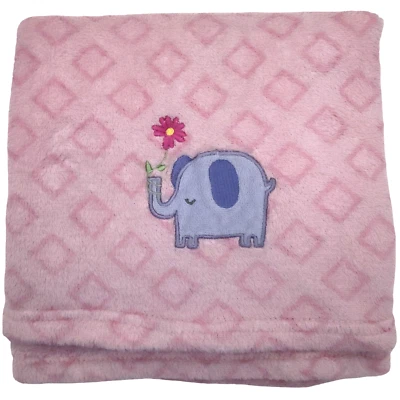 Garanimals Pink Diamond Elephant Flower Baby Girl Blanket Walmart Fleece Lovey - Image 1 of 3