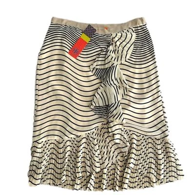 Tory Burch Opalina 100% Silk Skirt Striped Shore Khaki Riptide NEW Size 8 - Image 1 of 4