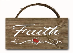 Faith Script Word Hanging Wood Plaque Wall Sign Rustic Home Room Decor 12x6 - Picture 1 of 3