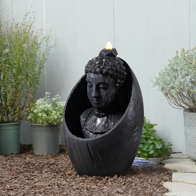 22" H Buddha Head Water Fountain W/LEDs Modern Style Garden Religious Decor - Image 1 of 4