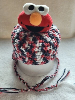 Nuevo Sombrero Ganchillo Plaza Sésamo Elmo Orejera para 0-3 Meses Bebé Rojo/Blanco/Negro Foto 1 de 4