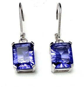 E40810LP Purple Helenite Emerald Cut (8x10mm) Sterling Silver Dangle Earrings - Picture 1 of 3