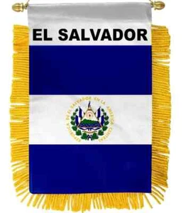 1 doz El Salvador Mini Banner Gold Fringe Car Rearview Mirror Hanging Flags - Picture 1 of 3