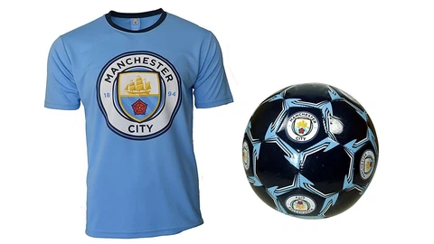 Manchester City F.C. Official Soccer Jersey & Size 5 Ball -11 Large Cover