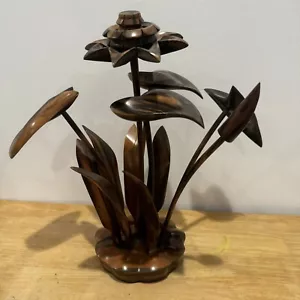 Scultura composizione floreale legno MCM vintage Anthurium metà secolo moderna 12" - Foto 1 di 15