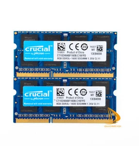 Crucial 16GB 2x 8GB 2Rx8 PC3L-12800S DDR3-1600Mhz SODIMM Laptop Memory RAM - Picture 1 of 7
