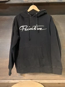 PRIMITIVE Men Medium Stitched Spellout Logo BLACK Pullover Hoodie Sweatshirt - Picture 1 of 6
