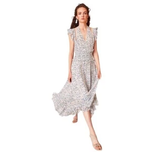 Ulla Johnson White Aviva Shibori Silk Midi Dress US 10 - Picture 1 of 12