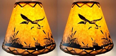 2 Pack FLYING Loon Goose Duck Bird Table Light Cabin LAMP SHADE 9" Clip-On Bulb - Image 1 of 4