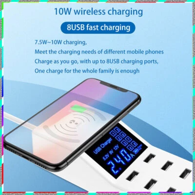 Multi-port charging 8USB Smart adapter charger with wireless non-slip pad - Image 1 of 4