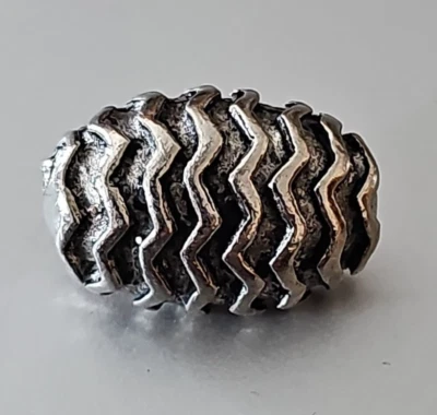 Vintage Set of 47 Oval Zig Zag Silver-tone Metal Shank Buttons 3/4 x 1/2 - Image 1 of 3