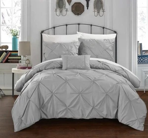 Chic Home Daya 4 Piece King  Duvet Cover Set Ruffled Pinch Pleat, Silver - Picture 1 of 4