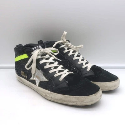 Golden Goose Glitter Mid Star Sneakers Black & Silver Metallic Leather Size 41 - Image 1 of 4