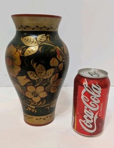 8 1/2 in Vintage USSR Khokhloma Floral Vase - Picture 1 of 5