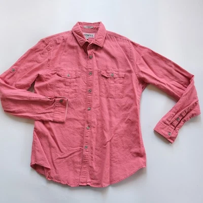 Express Button Shirt Linen Blend Mens Medium 15 15.5 Red Roll Sleeve Pockets - Image 1 of 4