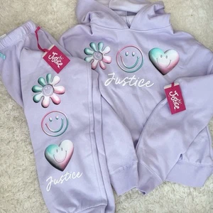 Justice Kids Girls Fleece Sweatshirt and Jogger Pants Set Purple L NWT - Picture 1 of 8