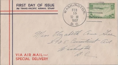 Air Mail FDC US C21-4a Washington Service cachet 20c imprint ZAYIX 062822SM10 - Image 1 of 2