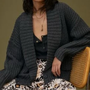 Anthropologie A+ Women’s Charcoal Gray Wool Blend Ribbed Cardigan Sweater 2X - Picture 1 of 7