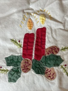 Vintage Christmas Candle & Holly Appliqued Table Runner 38” x 15” Lovely - Picture 1 of 12