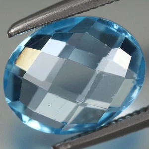 2.55ct 9.1x7.3mm Oval Checkerboard Cut🏁Natural Sky Blue Topaz, Brazil Gemstone - Picture 1 of 4