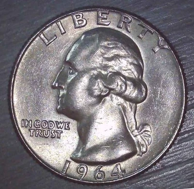 1964-D Filled D Error. 90% Silver Washington Quarter. AU - Not Certified - Image 1 of 3