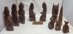 Vintage Indonesian Hand Carved Wooden Nativity Set 11 Pieces - Picture 1 of 24