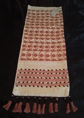 West Elm Lumbar 14x36 Throw Pillow Cover Tan Orange Black Tassels Flower Geo - Image 1 of 4