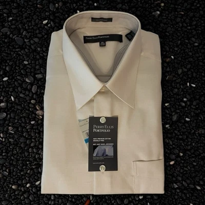 Perry Ellis портфолио платье рубашка 171⁄2 34/35 XL Ecru с белый 100% хлопок новый с Ярлыками - Изображение 1 из 4