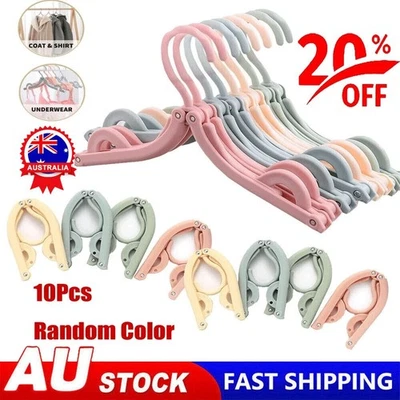 10x Travel Portable Foldable Clothes Coat Plastic Hangers Folding Slotted Tool - image 1 of 4