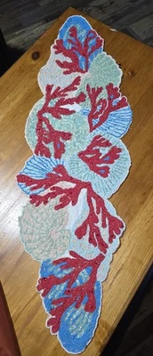 PRECIOSO CORREDOR DE MESA DE PLAYA CORAL ROJO CON CUENTAS DE VIDRIO DECORACIÓN DE VERANO Foto 1 de 4