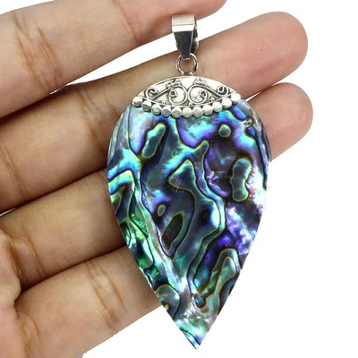 925 Sterling Silver Pendant Pear Mother Of Pearl 50x29mm Gemstone Jewelry - Image 1 of 4