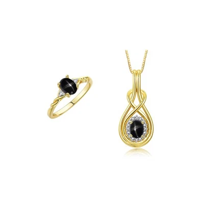 RYLOS CHAPADO EN ORO AMARILLO PLATA ESTRELLA NEGRA ZAFIRO Y JOYAS DE DIAMANTES TALLA 5-10 Foto 1 de 4