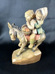 Vtg ANRI Hummel Style Handcrafted Figurine Of Children On Donkey With Basket Han - Picture 1 of 11
