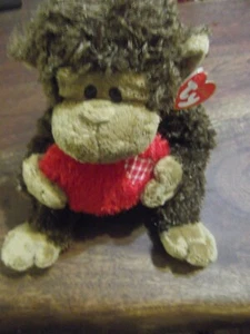12” 2007 Ty Classic SILK Hartwell Brown Monkey With Red Heart plush w/ Tag MINT - Picture 1 of 9