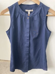NWT Banana Republic Factory Sleeveless Shirt Top Blouse - Navy Blue Gold - PXS - Picture 1 of 3