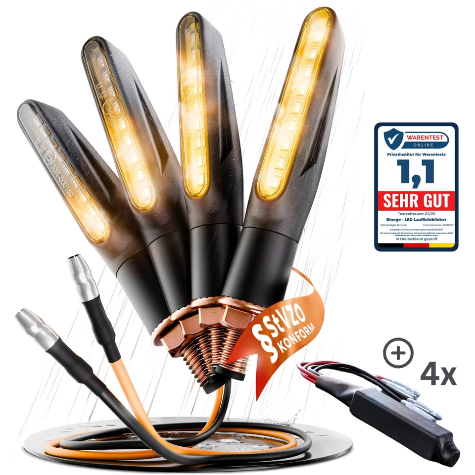 Binego® 4x LED Blinker Motorrad E Geprüft Lauflicht Universelle Blinkleuchten - Bild 1 von 4