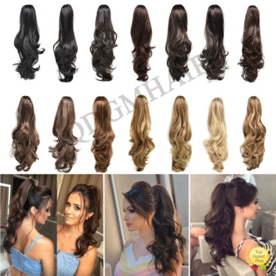 Claw Clip In Ponytail Hair Extensions Thick Long Wavy 22" Natural As Human Hair - Image 1 of 4