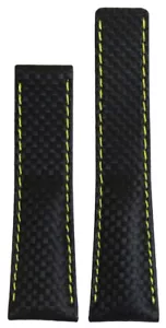 20mm Panatime Black Carbon Fiber Style Watch Band w Yell Stitch For Breitling De - Picture 1 of 1