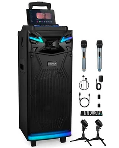 Karaoke Machine with 2 Microphones, Bluetooth Dual-10 Karaoke Speaker - Picture 1 of 9