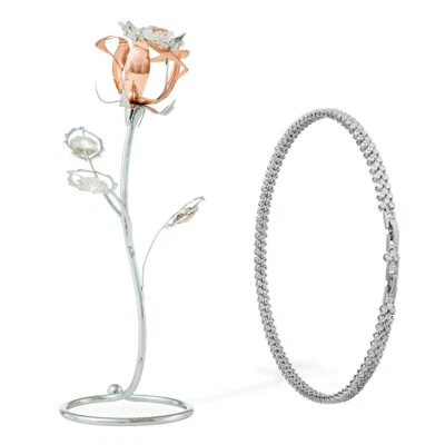 Matashi Cromo y Oro Rosa Chapado Flor Adorno con Collar de Rodio 16" Foto 1 de 4