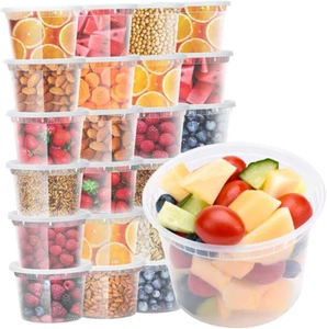 Glotoch 24 Confezioni 16 Oz Contenitori Deli con Coperchi, Plastica Conservazione Alimenti Congelatore St - Foto 1 di 9