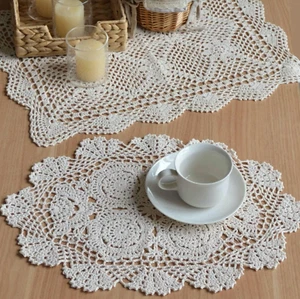 Set of 2 Hand Crochet Lace Dresser Scarves Coffee Table Runners Farmhouse Doily - Picture 1 of 6