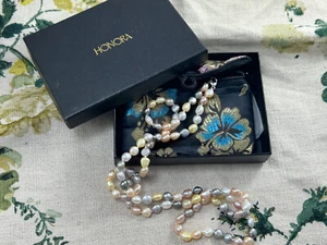 HONORA yellow, pink, white and grey pearl necklace BOXED 36" long - Picture 1 of 11