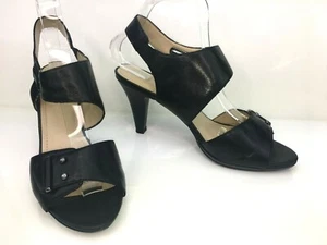 NATURALIZER Ladies Black Leather Mid Heel Biker Style Ankle Cuff Sandals 41 UK 7 - Picture 1 of 11