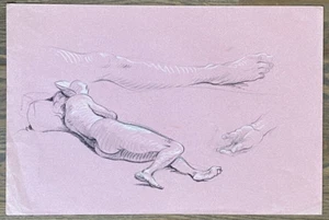 Reclining Man Male Figure Drawing Study DOUGLAS RISEBOROUGH Signed Double Sided - Picture 1 of 6