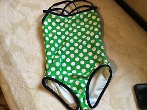 Xhiliration girls green polka dot one piece swimsuit S (6/6X) NWT