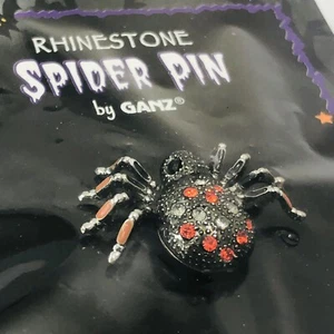 Halloween Rhinestone Spider Brooch Pin Orange Black Jewelry by Ganz - Picture 1 of 5