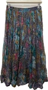 Phool vintage skirt lined chiffon blue mix knee length mid button pleated size M - Picture 1 of 10