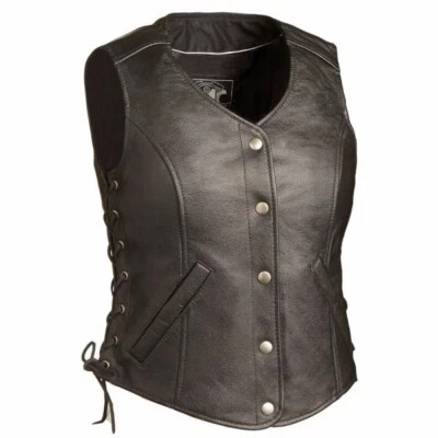 Women's Honey Badger Side Lace Leather Motorcycle Vest - 566 - Image 1 of 2